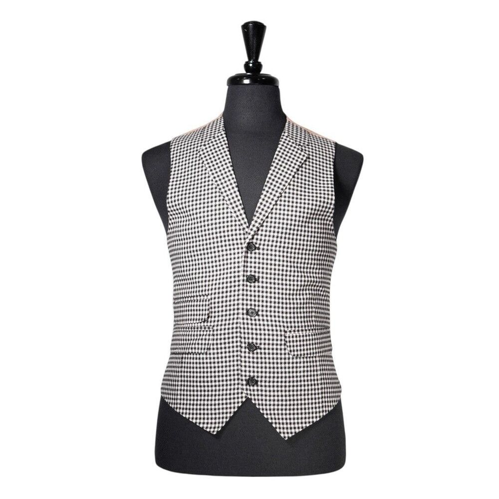 Mens Vest 38R Black White Check Plaid Waistcoat Formal Casual Preppy Wedding